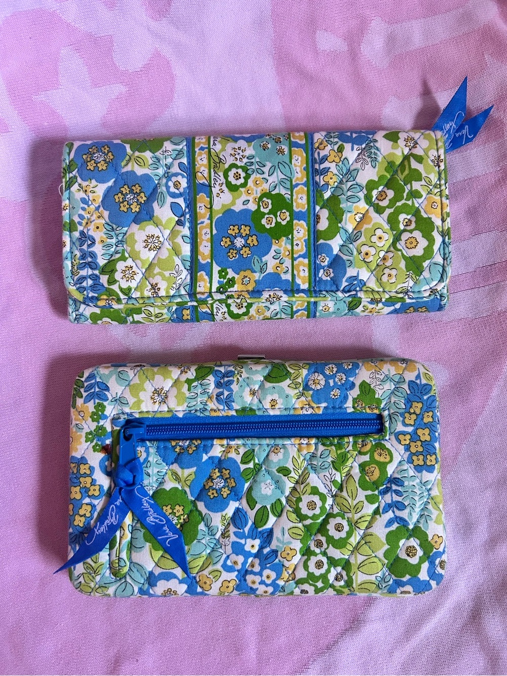 SET OF 2 Vera Bradley Retired Print English Meadow Quilted Floral Wallets